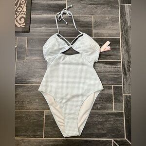 NWT Victorias Secret Blue & White Checkered One Piece Bathing Suit